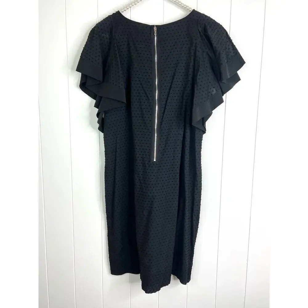 J Crew Black Knee‎ Length Swiss Dot Lined with Flutter Sleeve Dress Size 8
